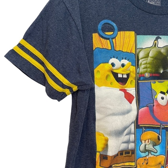 THE SPONGE BOB MOVIE: Sponge Bob Out of the Water Navy T-shirt‎ Youth XXL (18) - Picture 3 of 5
